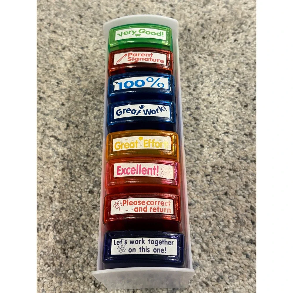 8 Piece Self Inking Teacher Stamp Set Grading Motivation Classroom Supplies